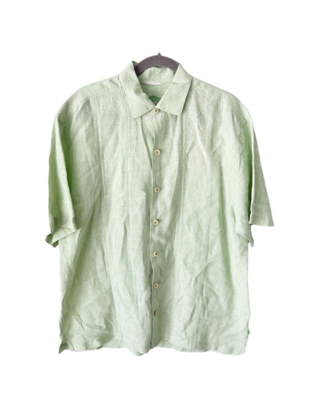 Tommy Bahama Shirt Men's Large 100% Linen Green Button Down Resortwear Tropical